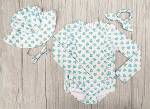 Blue Posy - Matching Bundle & Save (Swimsuit, Hat & Scrunchie)