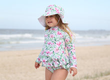Load image into Gallery viewer, Girls swimsuit and hat in Pink Bloom